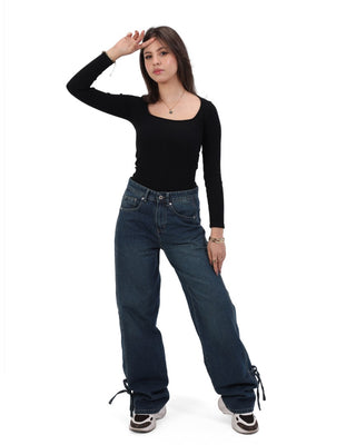 Wide Leg Dirty  Blue  Casual Jeans
