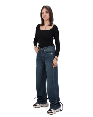 Wide Leg Dirty  Blue  Casual Jeans