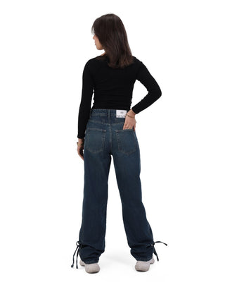 Wide Leg Dirty  Blue  Casual Jeans