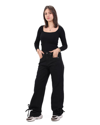 Wide Leg Black Casual Jeans