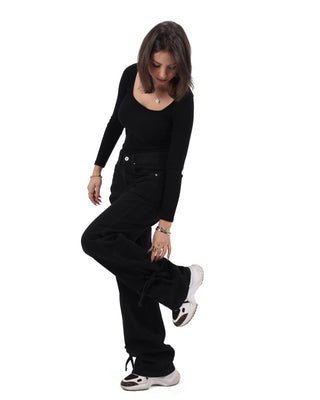 Wide Leg Black Casual Jeans