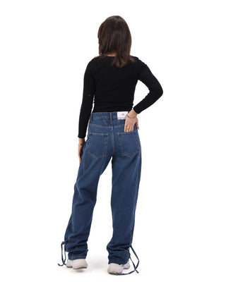 Wide Leg Dark Blue Casual Jeans