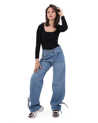 Wide Leg Ice Blue Casual Jeans