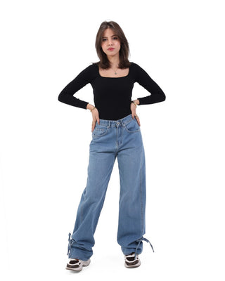 Wide Leg Ice Blue Casual Jeans