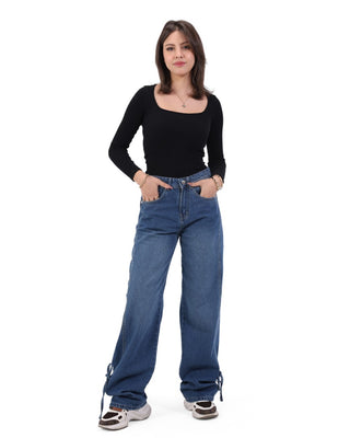 Wide Leg Med Blue Casual Jeans