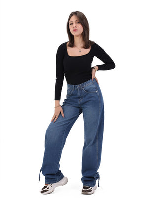 Wide Leg Med Blue Casual Jeans