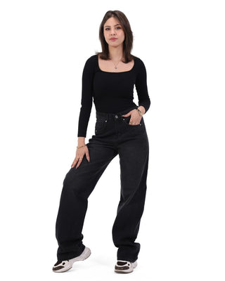 Wide Leg Dark Grey Casual Jeans