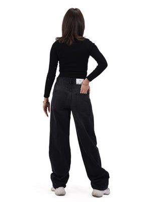 Wide Leg Dark Grey Casual Jeans