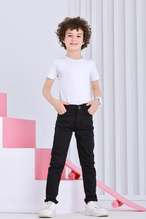 Boys Skinny Black Casual Gabardine