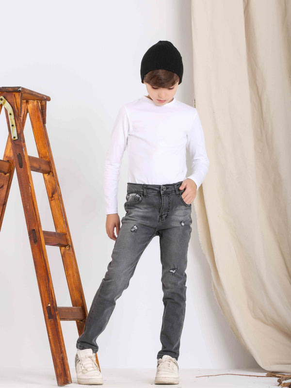 Boys Skinny Fashion Light Grey Casual Jeans