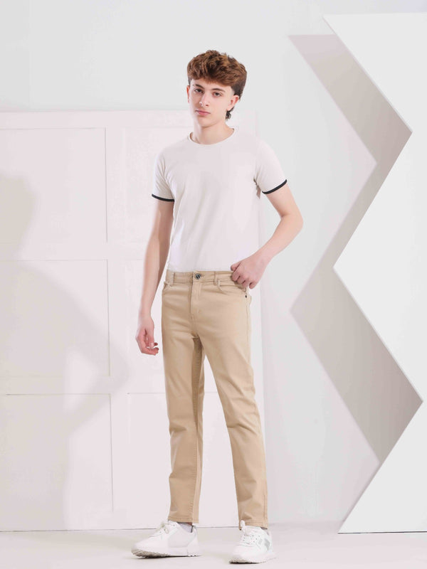 Boys Skinny Fit Beige Casual Gabardine