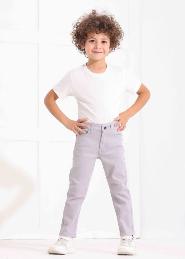 Boys Skinny Fit Light Grey Casual Gabardine