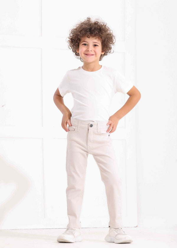 Boys Skinny Fit Off-white Casual Gabardine