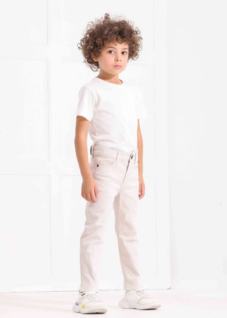 Boys Skinny Fit Off-white Casual Gabardine
