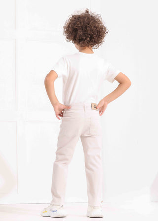 Boys Skinny Fit Off-white Casual Gabardine