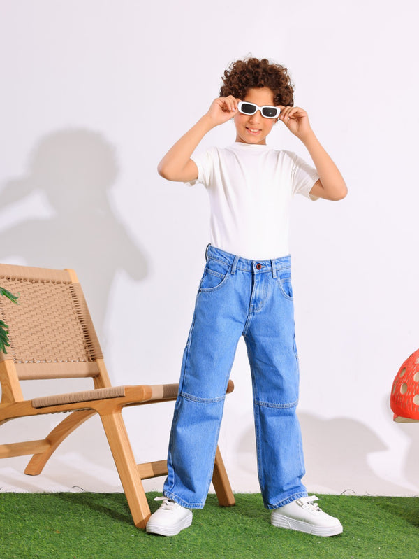 Wide Leg Light Blue Casual Jeans