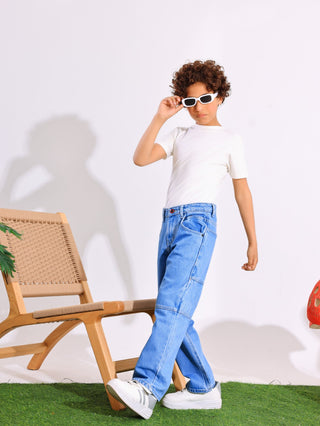 Wide Leg Light Blue Casual Jeans