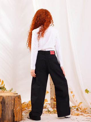Wide Leg Black Casual Jeans
