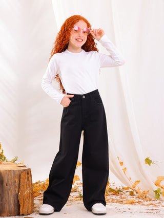 Wide Leg Black Casual Jeans