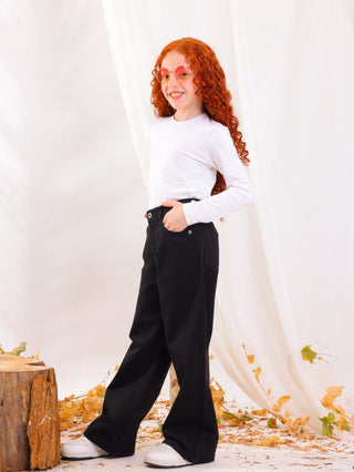 Wide Leg Black Casual Jeans