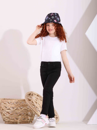 Girls Skinny Black Casual Gabardine