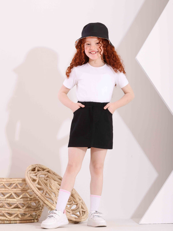 Girls Black Casual Jeans Skirt