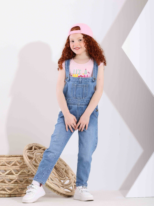 Girls Blue Casual Jeans Jumpsuit