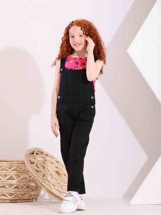 Girls Black Casual Jeans Jumpsuit