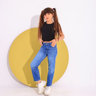 Girls Straight Blue Casual Jeans