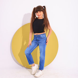 Girls Straight Blue Casual Jeans