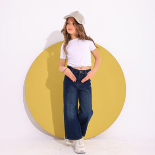 Wide Leg Dark Blue Casual Jeans