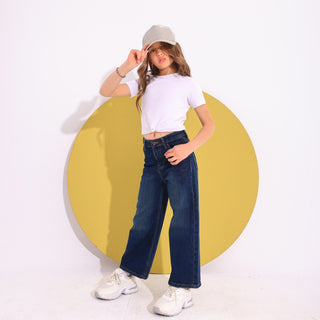 Wide Leg Dark Blue Casual Jeans