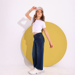 Wide Leg Dark Blue Casual Jeans