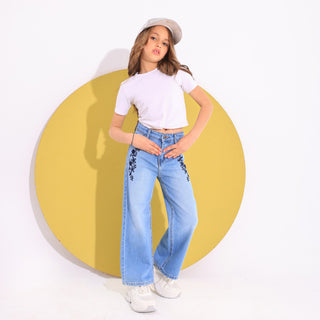 Wide Leg Light Blue Casual Jeans