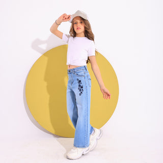 Wide Leg Light Blue Casual Jeans