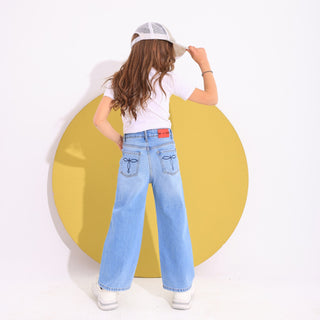 Wide Leg Light Blue Casual Jeans
