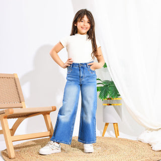 Wide Leg Light Blue Casual Jeans
