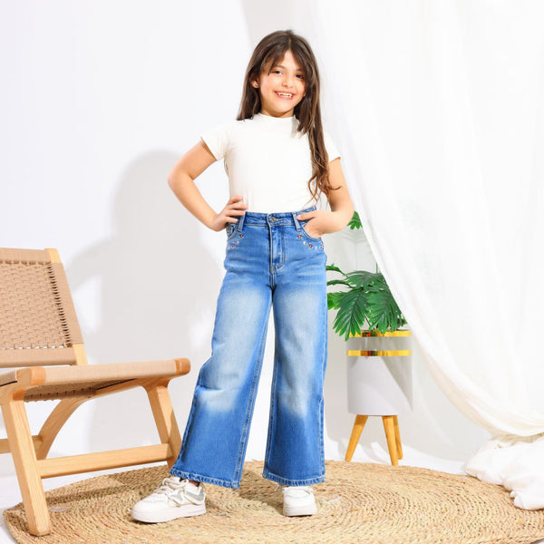 Wide Leg Light Blue Casual Jeans