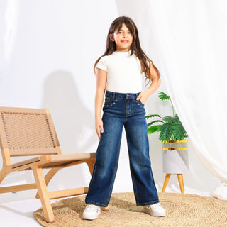 Wide Leg Dark Blue Casual Jeans