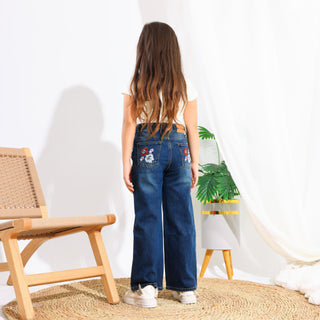 Wide Leg Dark Blue Casual Jeans