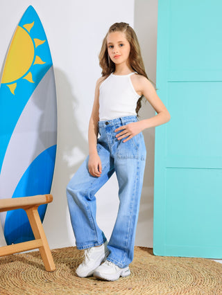 Wide Leg Light Blue Casual Jeans