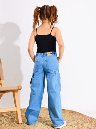 Wide Leg  Light Blue Casual Jeans With Stripe