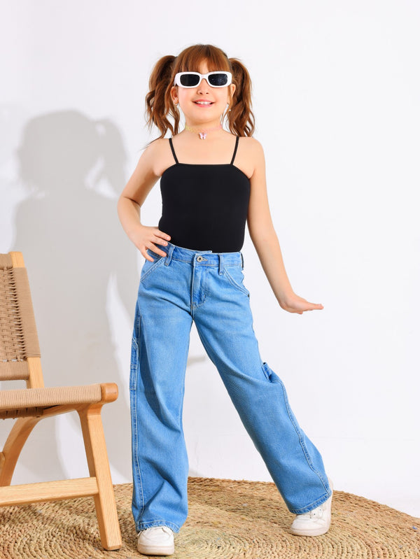 Wide Leg  Light Blue Casual Jeans With Stripe