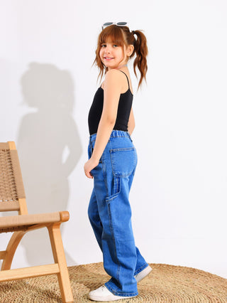 Wide Leg Light Blue Casual Jeans With Stripe