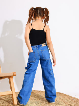 Wide Leg Light Blue Casual Jeans With Stripe