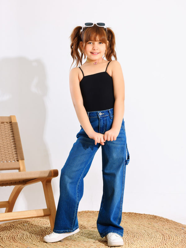 Wide Leg  Blue Casual Jeans With Stripe