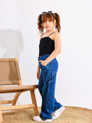 Wide Leg  Blue Casual Jeans With Stripe