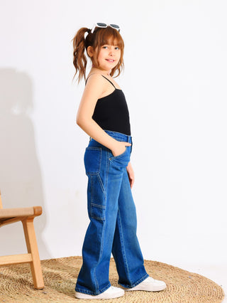 Wide Leg  Blue Casual Jeans With Stripe