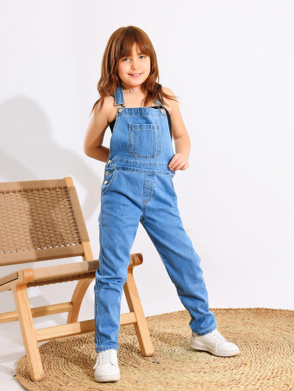 Girls Light Blue Casual Jeans Jumpsuit