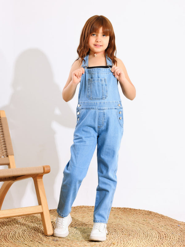 Girls Light Blue Casual Jeans Jumpsuit